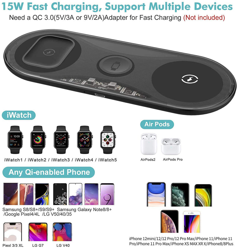 [Australia - AusPower] - Wireless Charger Stand, Blulory Fast Wireless Charger,3 in 1 Qi-Certified Fast Wireless Charging Pad Compatible for iPhone 12 Mini/12/12 Pro/12 Pro Max/11/11pro/Se/X/XS/XR/Xs Max/8/8 Plus/SE 