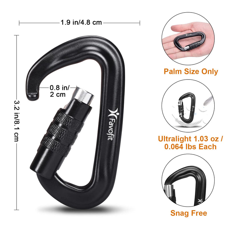 [Australia - AusPower] - Favofit Auto Locking Carabiner Clips, 4 Pack, 12KN (2697 lbs) Heavy Duty Caribeaners for Camping, Hiking, Outdoor & Gym etc, Twistlock Carabiners for Dog Leash & Harness Black 