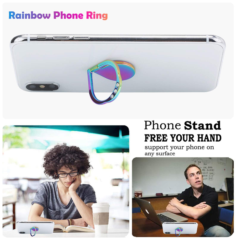[Australia - AusPower] - lenoup Rainbow Sparkle Cell Phone Ring Stand Holder,Glitter Bling Bling Rainbow Ring Grip Kickstand,360 Rotation Finger Ring for Almost All Phones,Pad 