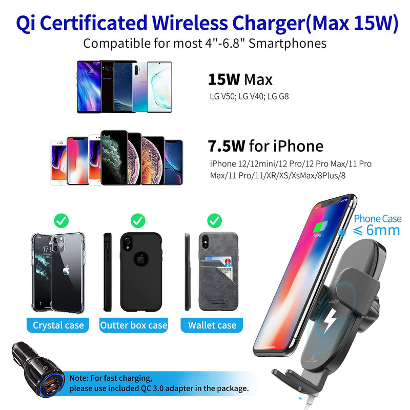 [Australia - AusPower] - Wireless Car Charger, 15W Qi Fast Charging Cup Phone Holder for Car, Adjustable Car Phone Holder Mount Charger with QC 3.0 Adapter, Compatible with iPhone 13/13 Pro Max/11 Pro All Smart Phones 