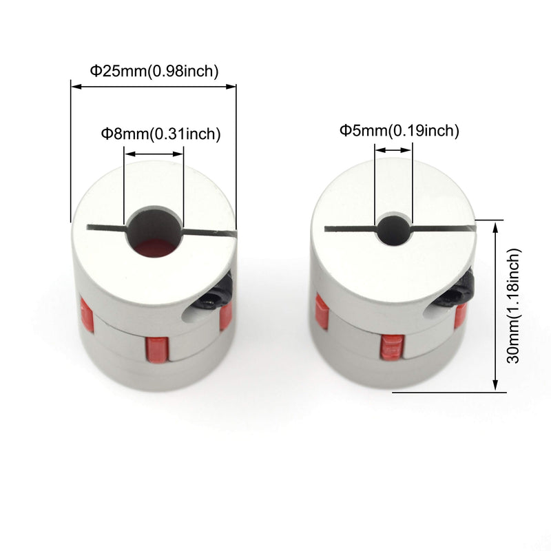 [Australia - AusPower] - Zeberoxyz 2PCS 5mm to 8mm Aluminium Plum Flexible Shaft Coupling Diameter25mm Length30mm 5x8mm Motor Connector Flexible Coupler for 3D Printer CNC Machine and Servo Stepped Motor（5x8mm） D25 L30 