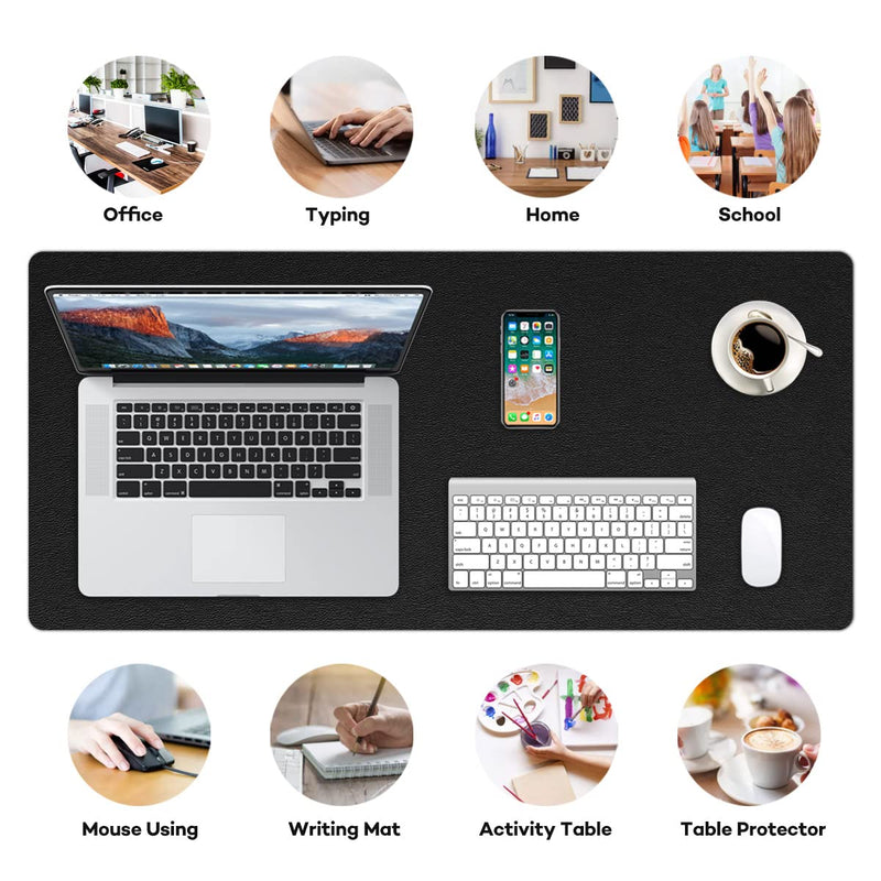 [Australia - AusPower] - RostiKong Desk Mat Dual Use Office Desk Pad on Top of Desks PU Leather Desk Blotter Protector Computer Laptop Keyboard Writing Mouse Pad Waterproof Decorative Desk Cover Protector (16'' x 32'' Black) 16'' x 32'' Black + Black 