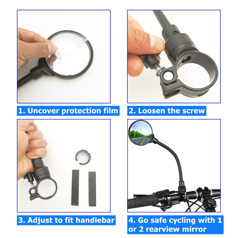 [Australia - AusPower] - RYANGO Bike Mirror, Adjustable Bike Mirrors Handlebar Rearview Mirror, Acrylic Convex Round Bike Rear View Mirrors for Handlebars, Bicycle Mirror for E-bike Scooter 