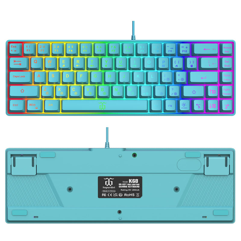 [Australia - AusPower] - Snpurdiri 60% Membrane Gaming Keyboard,RGB Compact Wired Small Keyboard, Strong Mechanical Feel for PC/Mac Gamer, Typist, Travel, Easy to Carry on Business Trip(68 Keys,Blue) Blue 