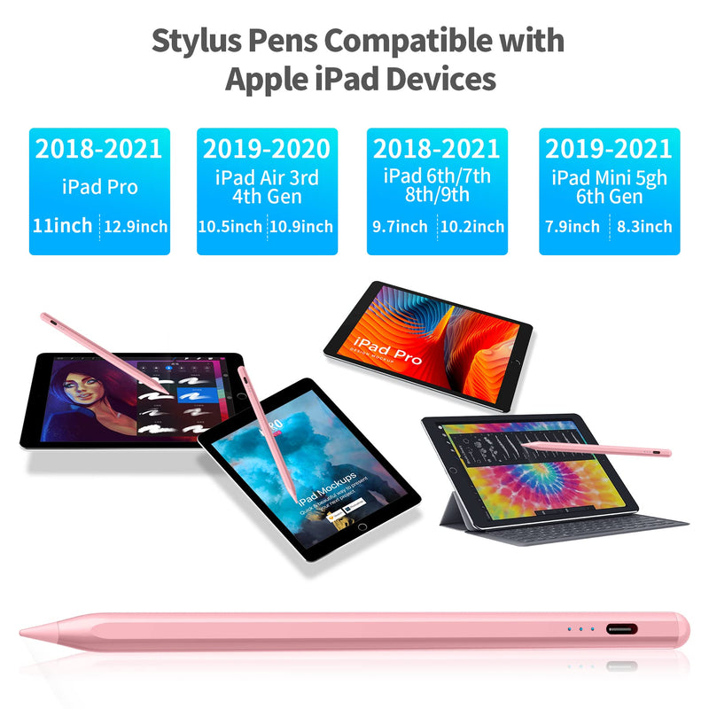[Australia - AusPower] - Stylus Pen for iPad Compatible with Apple iPad Pro 11/12.9 inch,iPad Air 5th/4th/3rd,iPad 9th/8th/7th/6th,iPad Mini 5th/6th,for Painting Sketching Doodling,Pencil with Palm Rejection, Tilt (Pink) Pink 