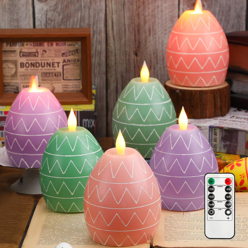 [Australia - AusPower] - MTLEE 3 Pcs Easter Flameless Candles Egg Figural Flameless Candle Egg LED Battery Candles with Remote Timer Easter Candles for Easter Party Holiday Decoration Centerpiece (3.6" x 4.8") 