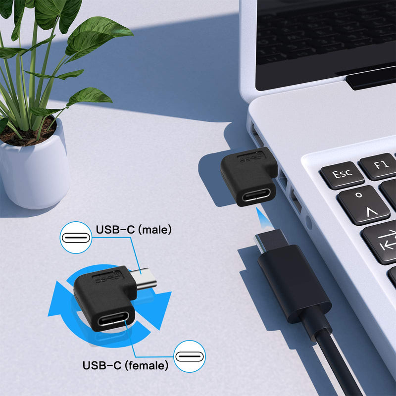 [Australia - AusPower] - USB C Right Angle Adapter, 2 Pack 90 Degree USB C to USB Type-C Male to Female Adapter, Support USB-C 3.1 PD 100W Quick Charge 480Mb/s Data Transfer for Nintendo Switch, Laptop, Tablet, Mobile Phone Black 