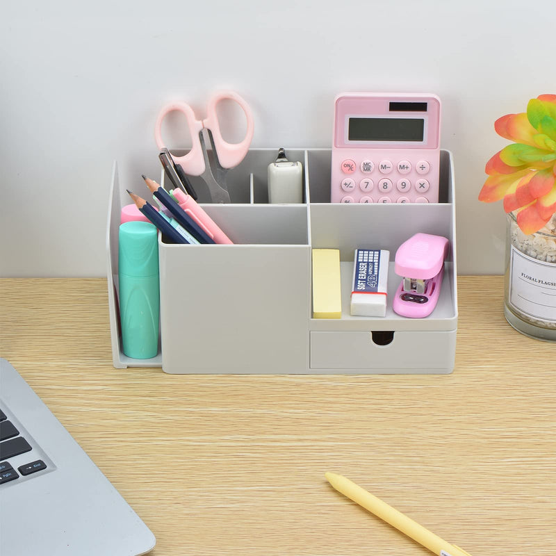 [Australia - AusPower] - Shoccolt Desk Organizer with Bookshelf White Desktop Organizers and Accessories Bookends Multifunctional Office Stationary Organizer with Drawer Plastic Makeup Storage Box (Small, Grey) Small Size 