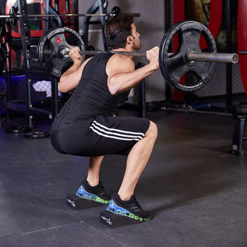 [Australia - AusPower] - HarderWill 3 in 1 Yoga Foam Wedge Blocks (Pair), Calf Raise Block, Yoga Strap Set, Calf Stretcher, Yoga Wrist Support, Balance, Pushup, Fitness, Pilates, Heel Stretcher, Squat Wedge with Gym Bag 
