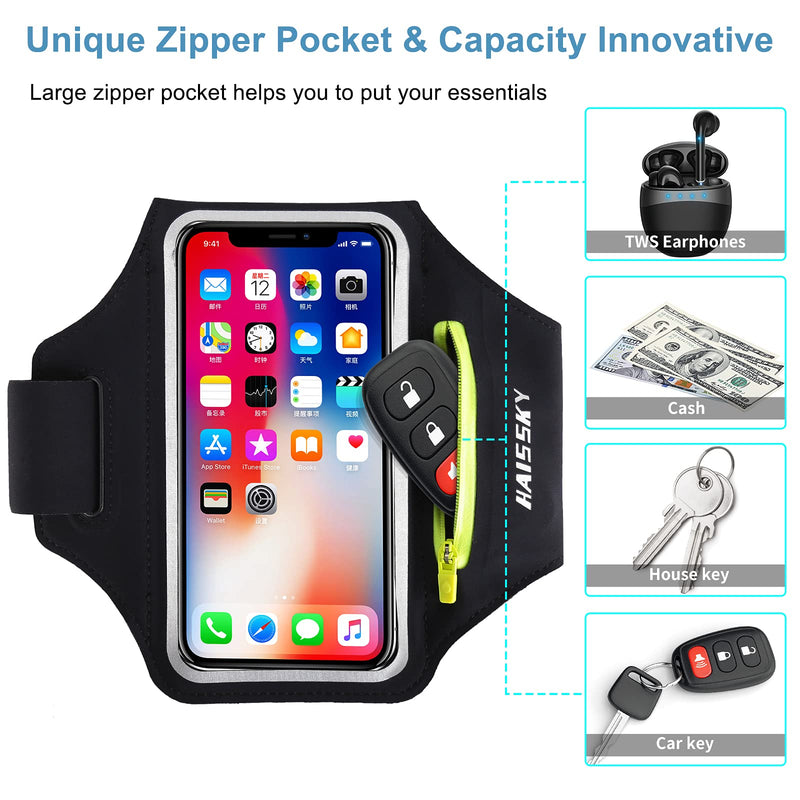 [Australia - AusPower] - Cell Phone Running Armband with Airpods Zipper Pocket Armband Case Running Holder for iPhone 12 Pro Max/12 Pro /11 Pro Max/11/11Pro/XR/XS,Galaxy S20 S10 S9 Plus,Sweatproof Arm Band with Card/Key Bag Black(Upgraded Version,6.8") 