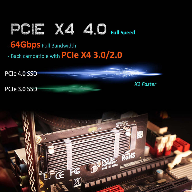 [Australia - AusPower] - GLOTRENDS M.2 PCIe NVMe 4.0/3.0 Adapter with 0.12 Inch Thick M.2 Heatsink for M.2 PCIe SSD (NVMe and AHCI), PCIE 3.0X 4 Full Speed, Desktop PC Installation (PA09-HS) 