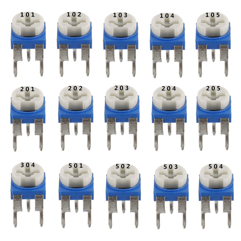 [Australia - AusPower] - BOJACK 15 Values 150 pcs 100 Ohm- 2M Ohm Variable Resistor 6mm Potentiometer Assortment Kit packag in a Clear Plastic Box 