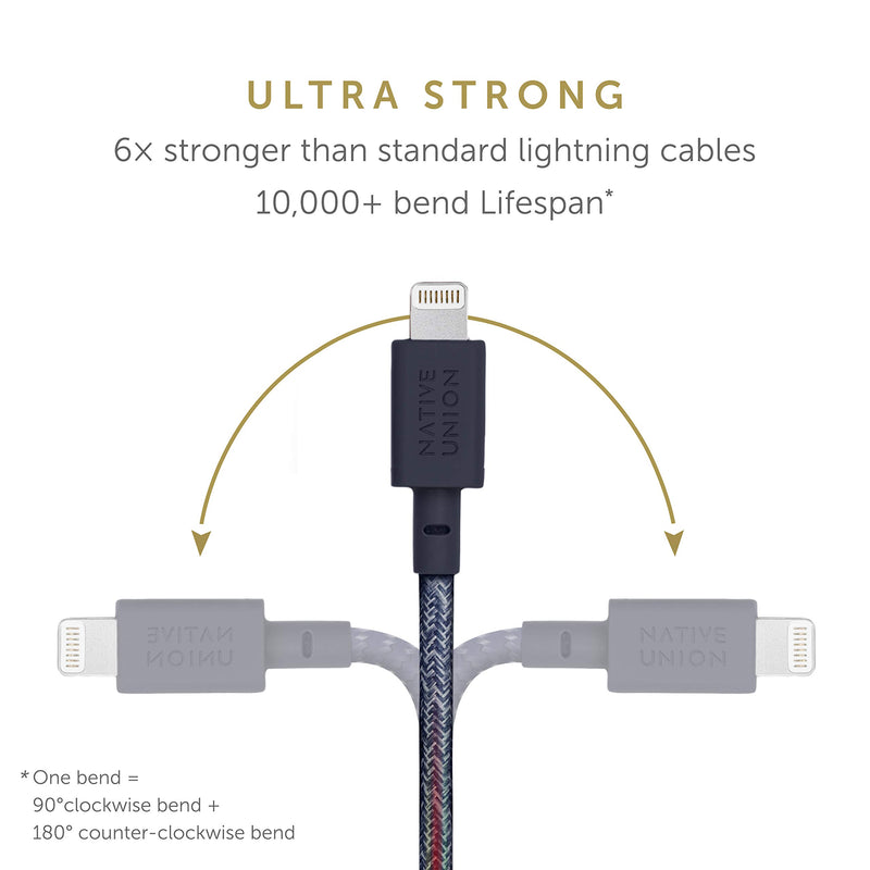 [Australia - AusPower] - NATIVE UNION Night Cable USB-A to Lightning - 10ft Ultra-Strong Durable Lightning to USB Charging Cable with Weighted Knot [MFi Certified] Compatible with iPhone/iPad (Indigo) Indigo 