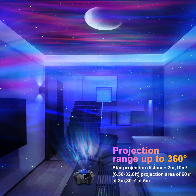[Australia - AusPower] - Cadrim Star Light Projector Aurora with Moon, LED Laser Starry Projection Built-in Bluetooth Speaker and Remote Multi-Color Night Lamp for Bedroom, Home Theater, Game Room and Mood Ambience Black 