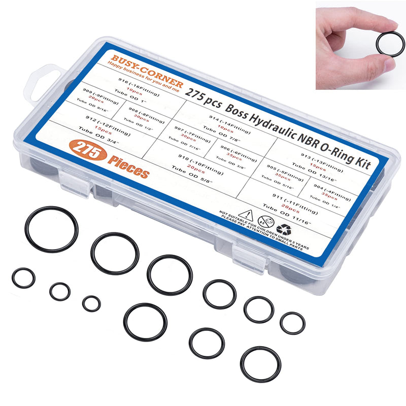 [Australia - AusPower] - BUSY-CORNER O-Ring Boss Hydraulic Seal Kit, SAE 900 Series, 12 Sizes, Buna-N 90, Pack of 275 Pieces 
