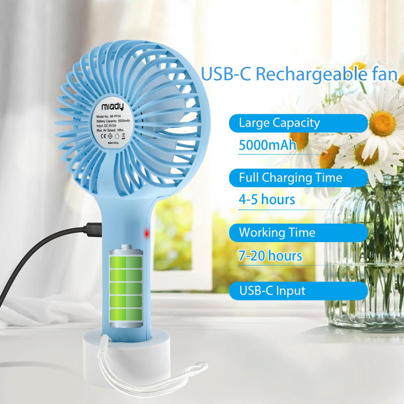 [Australia - AusPower] - Upgraded 5000mAh Portable Handheld Fan 3 Speed Mini USB Strong Wind 7-20 Hours Runtime Personal Electric Small Fan for Travel Office Outdoor (Cream Blue+pink) Cream Blue+pink 