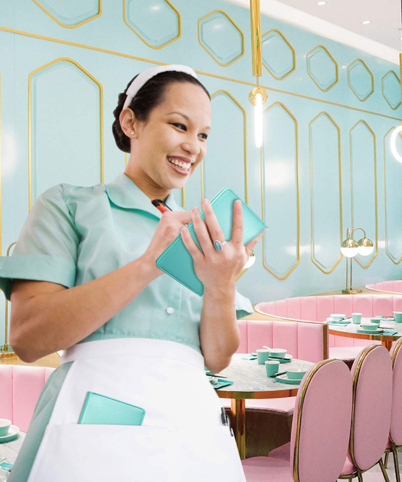 [Australia - AusPower] - Mymazn Server Books for Waitress Book Waiter Book Server Wallet Restaurant Waitstaff Organizer, Guest Check Book Holder Fit Server Apron Turquoise Green (Aqua) 