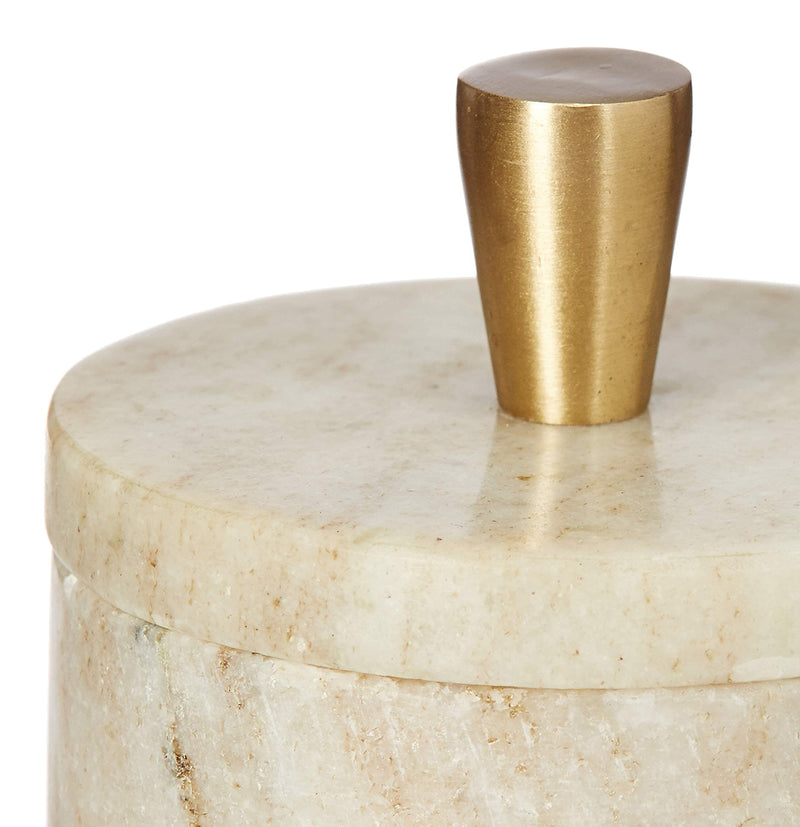 [Australia - AusPower] - Queenza Brown Marble Salt Cellar with Natural Variation of Color - 3 Inch Salt Container with Premium Brass Knob on Lid for Easy Holding 