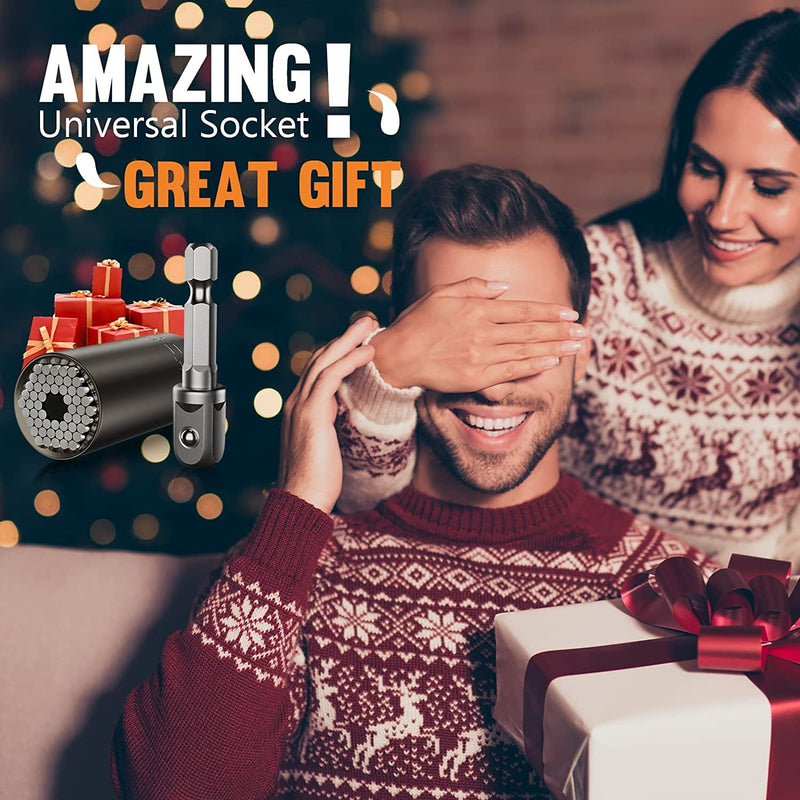 [Australia - AusPower] - Universal Socket Tool Gift for Men, Super Grip Socket Set Fits Standard 1/4''-3/4'' with Multi-Function Power Drill Adapter, Christmas Stocking Stuffers for Men Him Dad Husband Boyfriend Her (Black*1) 
