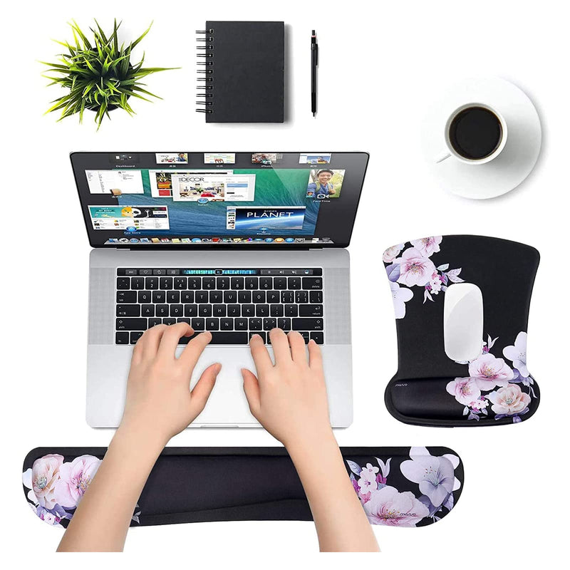 [Australia - AusPower] - MOSISO Wrist Rest Support for Mouse Pad & Keyboard Set, Cordate Telosma Ergonomic Mousepad Non-Slip Base Home/Office Pain Relief & Easy Typing Cushion with Neoprene Cloth & Raised Memory Foam, Black 