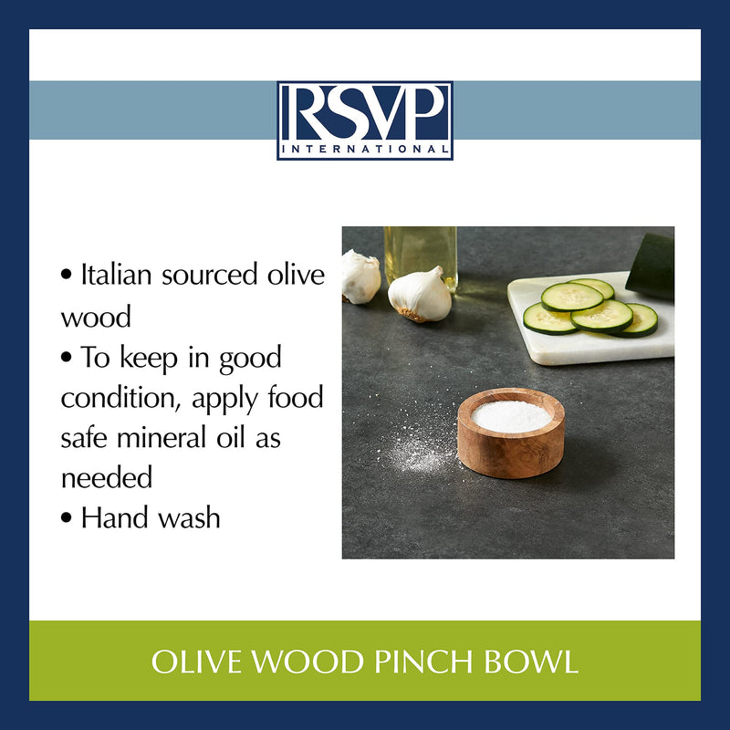 [Australia - AusPower] - RSVP International Olive Wood Condiment Pinch Bowl, 3" | Rustic, Natural Authentic Italian Olive Wood | Classic Style for Kitchens, Tables, & More | Functional for Salts, Peppers, & Herbs Pinch Bowl, 3" Dia 