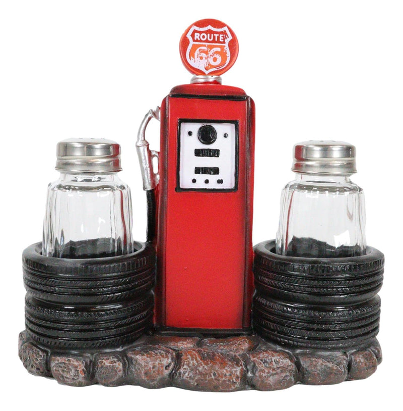 [Australia - AusPower] - Ebros Gift Vintage Nostalgia Route 66 Highway Stop Old Fashioned Red Gas Pump Station Salt and Pepper Shaker Holder Figurine Cross Country Road Trip Lovers Kitchen Accent 