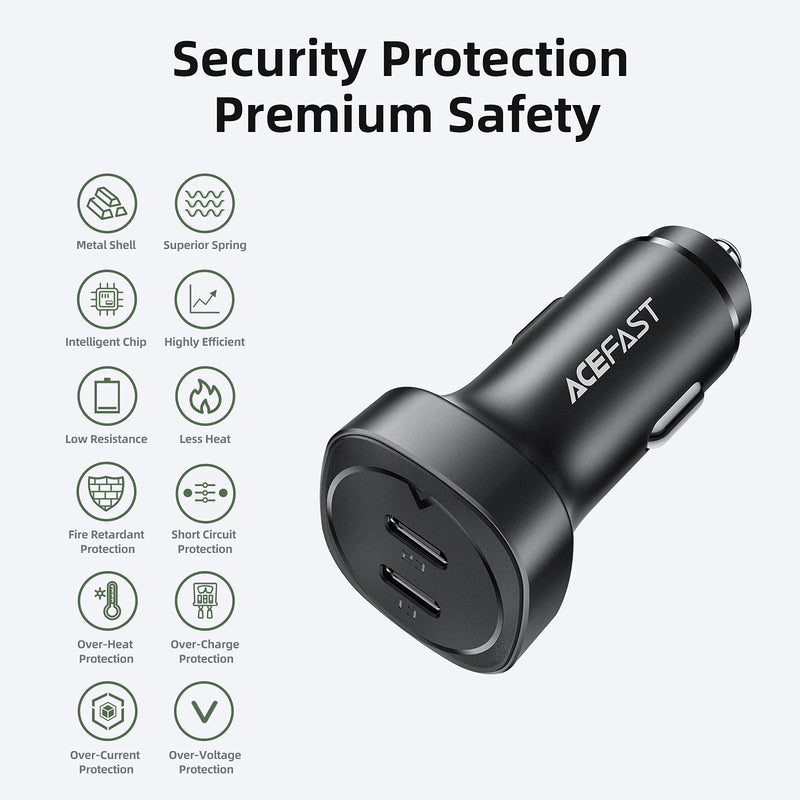 [Australia - AusPower] - Fast Car Charger 72W USB C, ACEFAST Dual PD3.0 Port Metal USB Type C Car Power Adapter for iPad Air/Pro, iPhone 13 Pro Max/13 mini/12 Pro Max, Samsung Galaxy S21+/S21 Ultra/S20/S20+/S20 Ultra, Note 20 