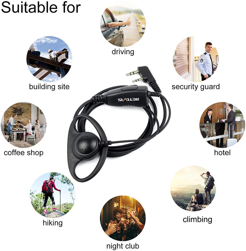 [Australia - AusPower] - Retevis 2 Way Radio Earpiece with Mic 2 Pin D-Type Walkie Talkie Earpiece for Baofeng 888S UV-5R UV-82 Retevis H-777 RT21 RT22 Two Way Radios (1 Pack) 