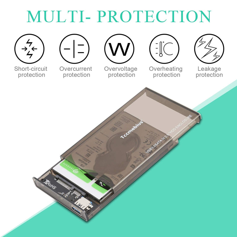 [Australia - AusPower] - Tccmebius External Hard Drive Enclosure Adapter USB 3.0 to SATA HDD Case Housing for 2.5 Inch 9.5mm 7mm SATA III HDD SSD Up to 2TB, Tool-Free, Support UASP & Automatic Sleep Function (TCC-S9) 