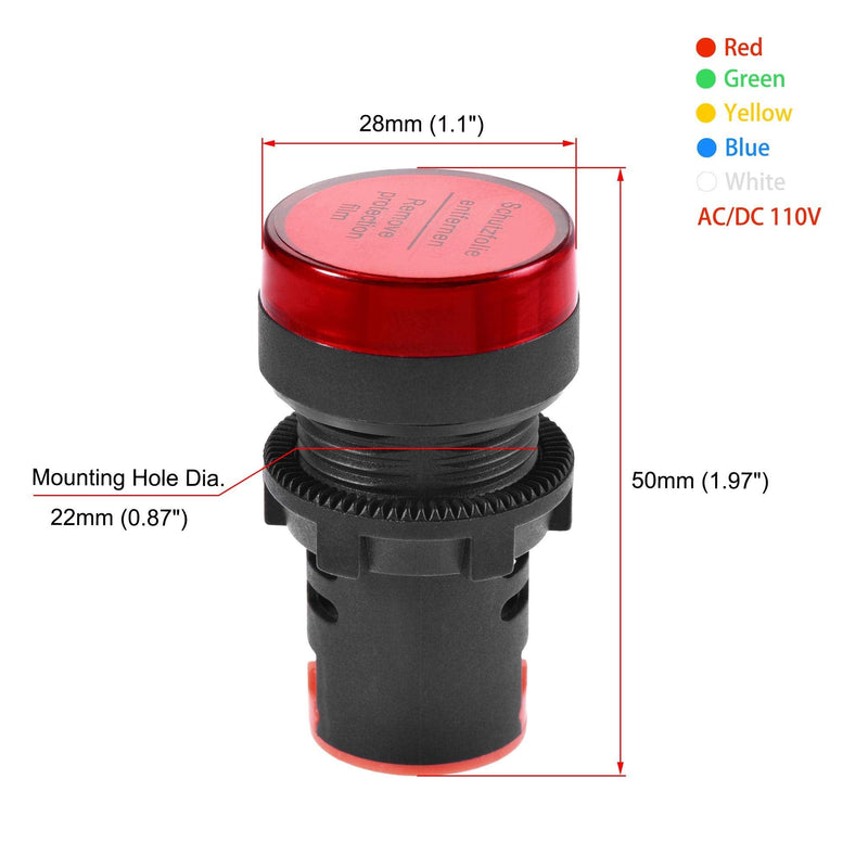 [Australia - AusPower] - uxcell Energy Saving LED Indicator Light AC/DC 110V Dustproof Waterproof Signal Pilot Lamp for Electrical Equipment Power Operating Status, Red Green Yellow Blue White 5 Colors, Pack of 5 