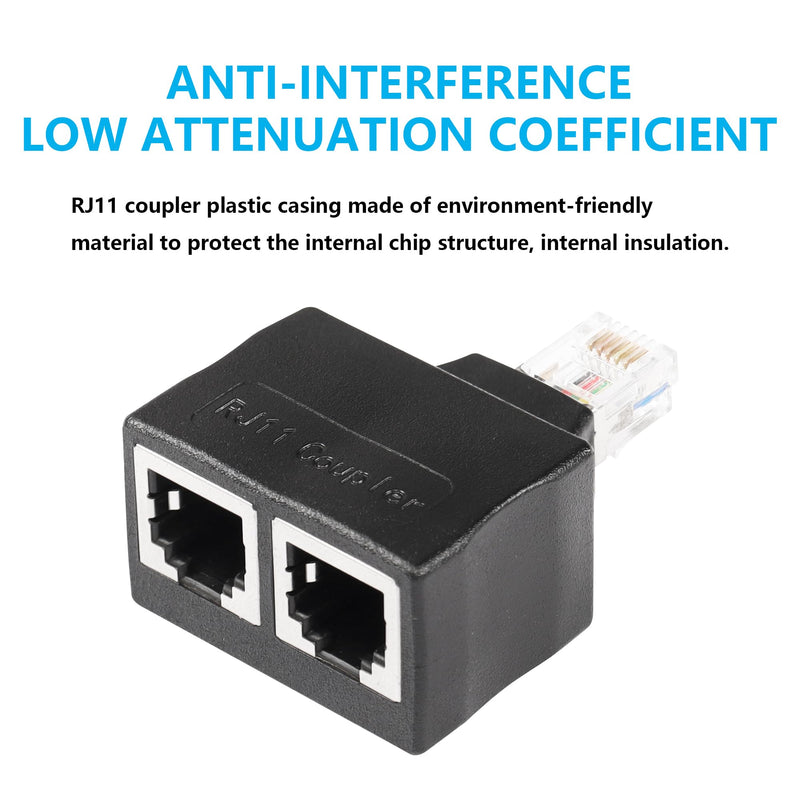 [Australia - AusPower] - SinLoon Phone Jack Splitter RJ11 Male to 2 Female 6P6C Telephone Inline Coupler Telephone Extension Adapter for Landline Fax Machine 2 PCS (M/F) 