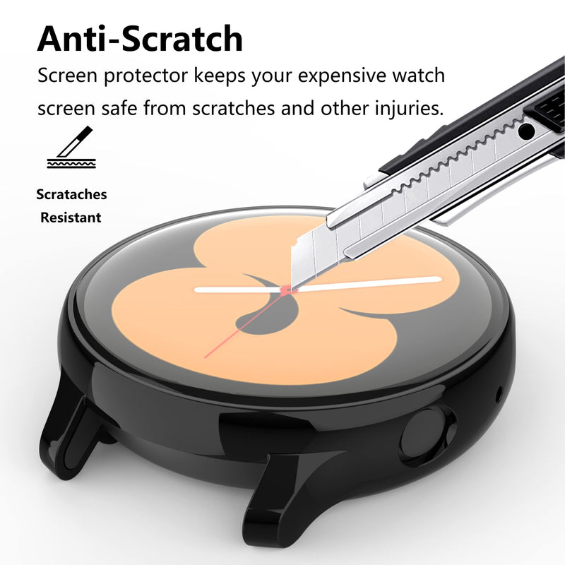 [Australia - AusPower] - [2 Pack] Restoo for Samsung Galaxy Watch Active 2 Screen Protector Case 44mm Accessories,Soft TPU Full Around Protective Bumper Cover for Women Men for Galaxy Watch Active 2-44mm,Black+Gold Black+Gold Only for 44mm 