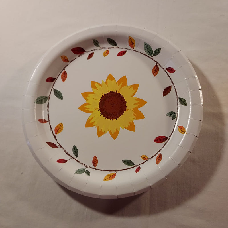 [Australia - AusPower] - Thanksgiving Fall Party Paper Disposable Plates Napkins and Platters - Service for 14 - 18 Dinner Plates 14 Folded Napkins 6 Platters - Sunflowers and Fall Leaf Wreath 