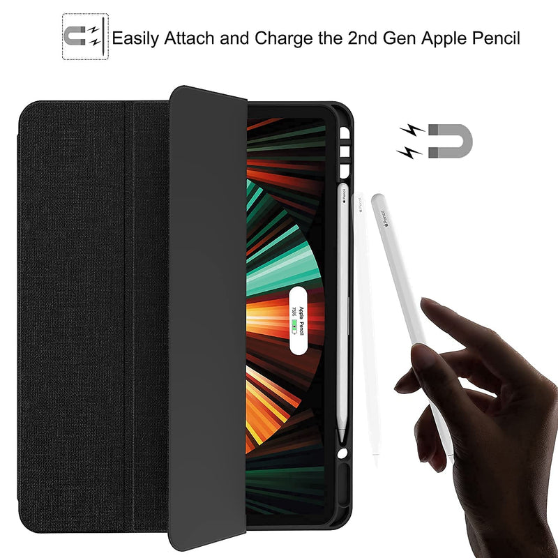 [Australia - AusPower] - Soke New iPad Pro 12.9 Case 2021 with Pencil Holder (Black) Bundle with Stylus Pen for iPad with Palm Rejection 