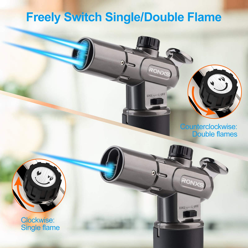 [Australia - AusPower] - RONXS Torch Lighter, Multipurpose Lighter with Dual Flame, You Can Switch Single /Dual to Meet All Your Need, Heavy Duty Construction Butane Torch, Butane Gas Not Included 