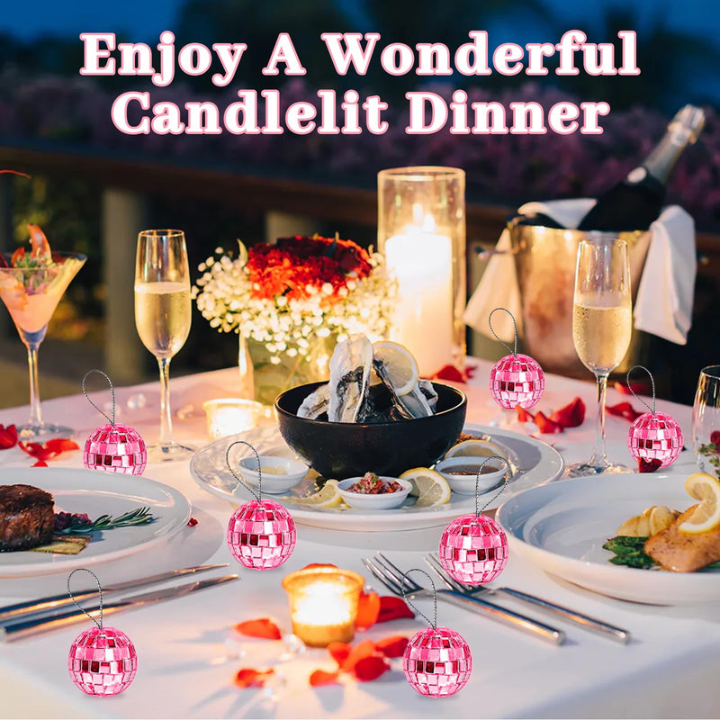 [Australia - AusPower] - Newmemo Pink Disco Ball 24 Pcs Hanging Mirror Disco Balls Pink Mini Disco Balls Ornaments Reflective Mirror Ball Cake Decoration with Rope Christmas Tree Wedding Dance Music Festivals Decor 