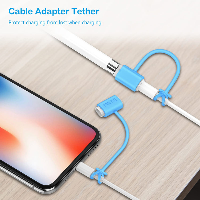 [Australia - AusPower] - Fintie 3 Pieces Silicone Bundle Compatible with Apple Pencil 1st Generation, Soft Protective Cover Accessories Pencil Cap Holder with Nib Cover, Cable Adapter Tether, Sky Blue Glow Z-Sky Blue Glow 