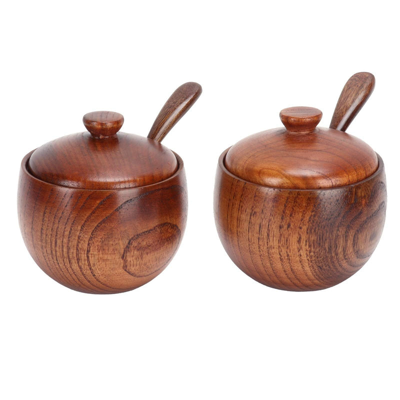 [Australia - AusPower] - 2Pcs Wooden Salt Bowls, Small Sugar Bowl Container Japanese Salt and Pepper Bowls Kitchen Tool with Lid and Spoon for Kitchen 