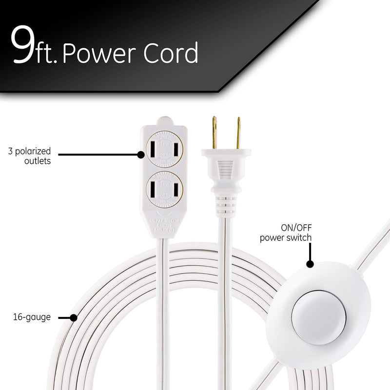 [Australia - AusPower] - GE 42803 3 Outlet Extension Cord with On/Off Switch Perfect for Lamps, Holiday and Christmas Lights, 9 ft, White 
