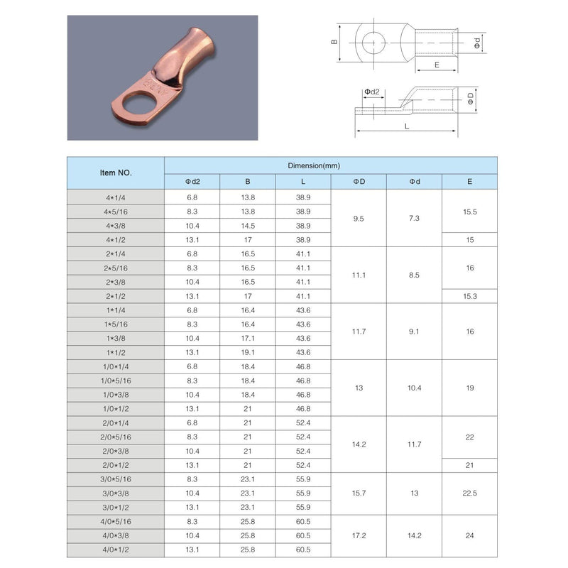 [Australia - AusPower] - 10 Pcs Copper Lugs Ring Terminals Connectors, 5/16” Stud Size for 2 Gauge Wire - Battery Cable Ends 2 Gauge 5/16 