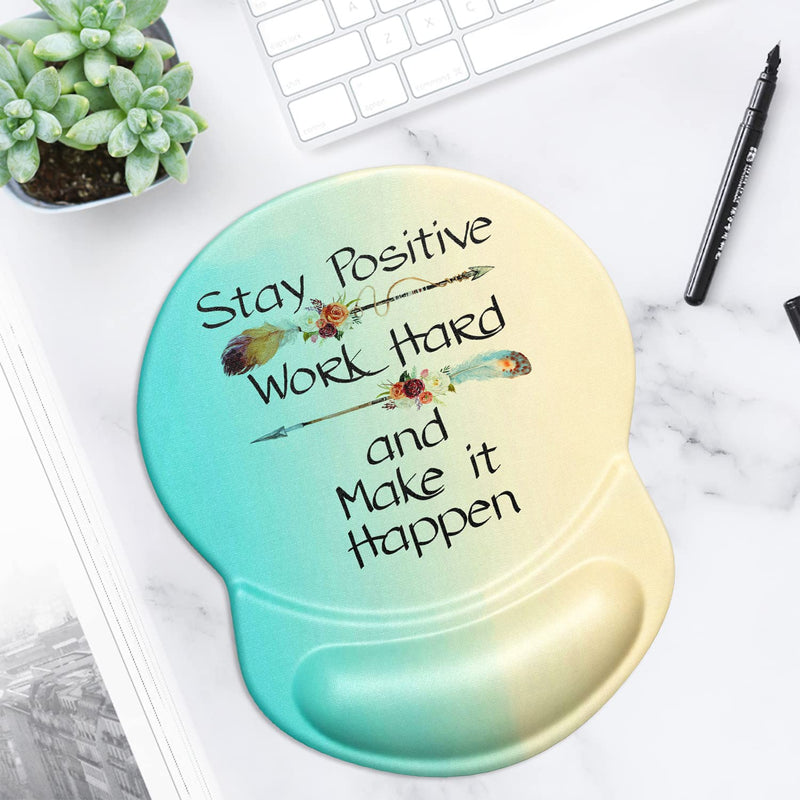 [Australia - AusPower] - ITNRSIIET Ergonomic Mouse Pad with Gel Wrist Rest Support, Stay Positive Work Hard and Make It Happen Arrow Print Inspirational Quote Mouse Pad, Non-Slip PU Base for Computer, Laptop, Home, Office 