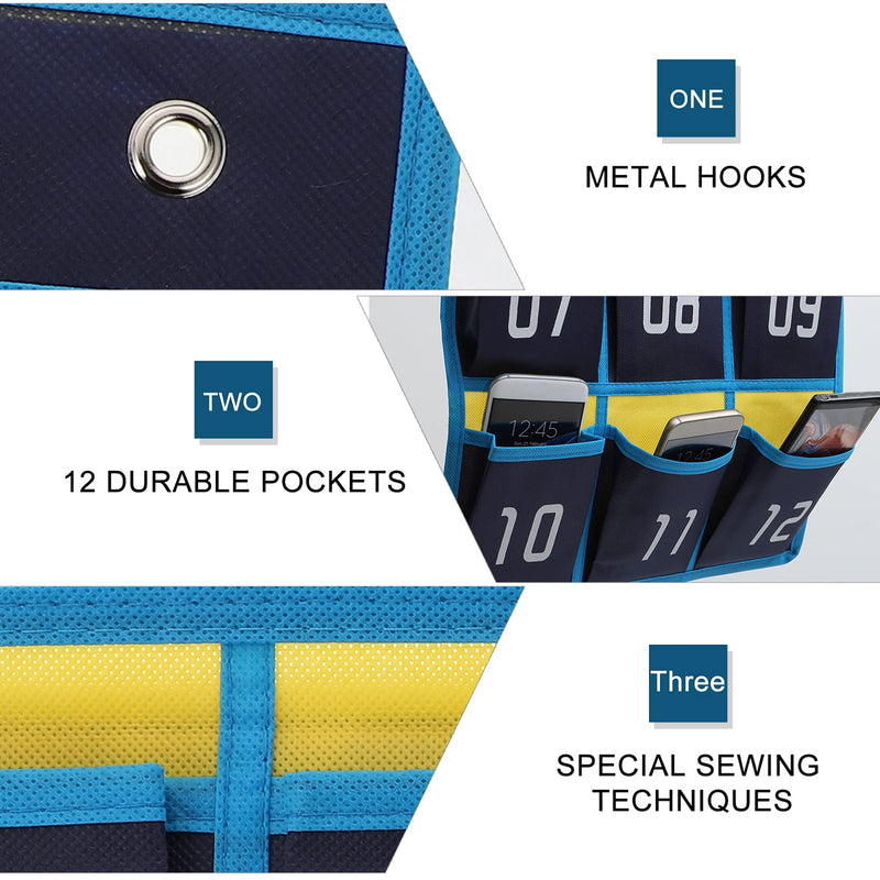 [Australia - AusPower] - NUOBESTY Numbered Pocket Chart 12 Pockets Fabrics Sundries Hanging Storage Organizer Bag Holder for Classroom Cell Phone Calculator Wall Door Closet 