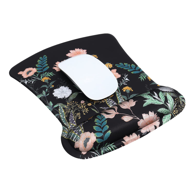 [Australia - AusPower] - MOSISO Wrist Rest Support for Mouse Pad&Keyboard Set, Wild Flowers Ergonomic Mousepad&Coaster Non-Slip Base Home/Office Pain Relief&Easy Typing Cushion with Neoprene Cloth&Raised Memory Foam, Black 