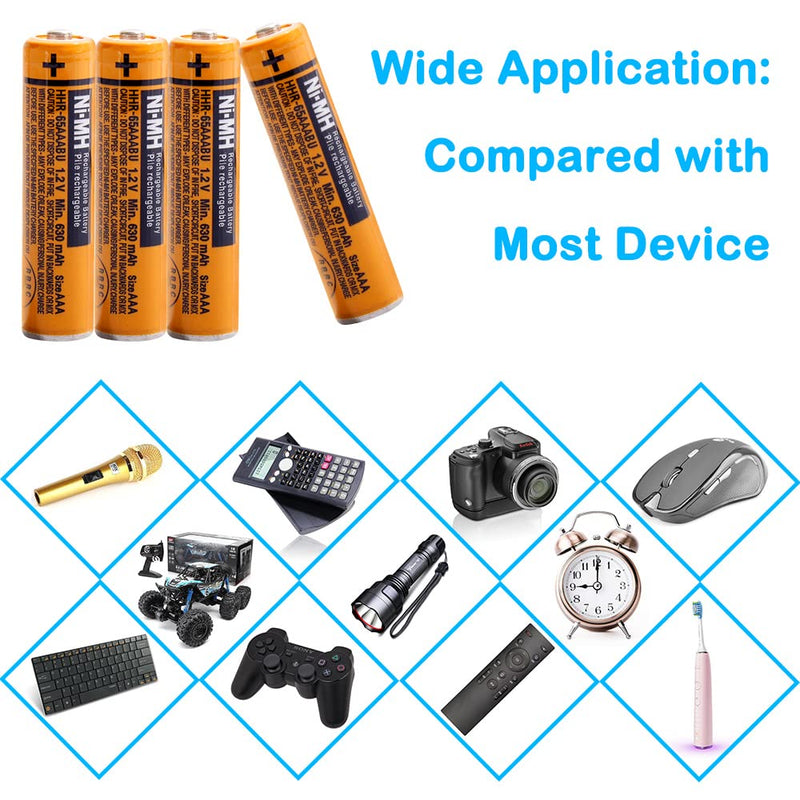 [Australia - AusPower] - 4 Pack HHR-65AAABU NI-MH Rechargeable Battery for Panasonic 1.2V 630mAh AAA Battery for Cordless Phones 