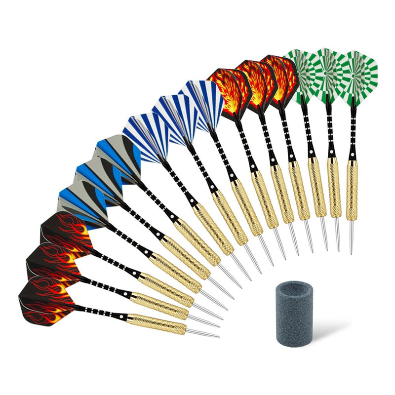 [Australia - AusPower] - Wolftop 15 Pack Steel Tip Darts 18 Grams, Premium Darts Metal Tip Set with Aluminum Shafts, Standard Flights, Rubber O'Rings and Extra Dart Sharpener 
