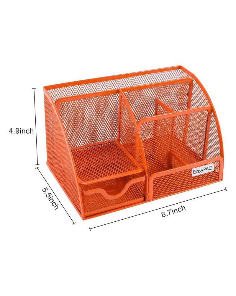 [Australia - AusPower] - EasyPAG Mesh Desktop Organizer 6 Compartment Office Desk Organizers Supply Caddy with Drawer, Orange 