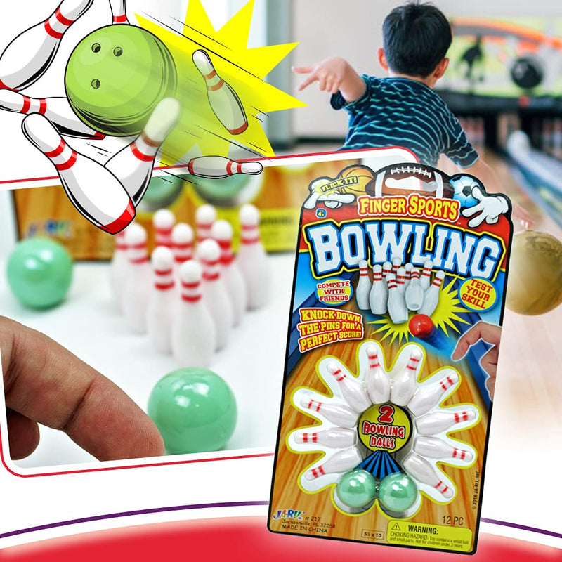 [Australia - AusPower] - Finger Bowling Game Set (Pack of 2 Sets) Miniature Sports Small Bowling Game Pocket Size. Plus 1 Collectible Bouncy Ball | Mini Bowling Table Set for Kids | Item #217-2p 