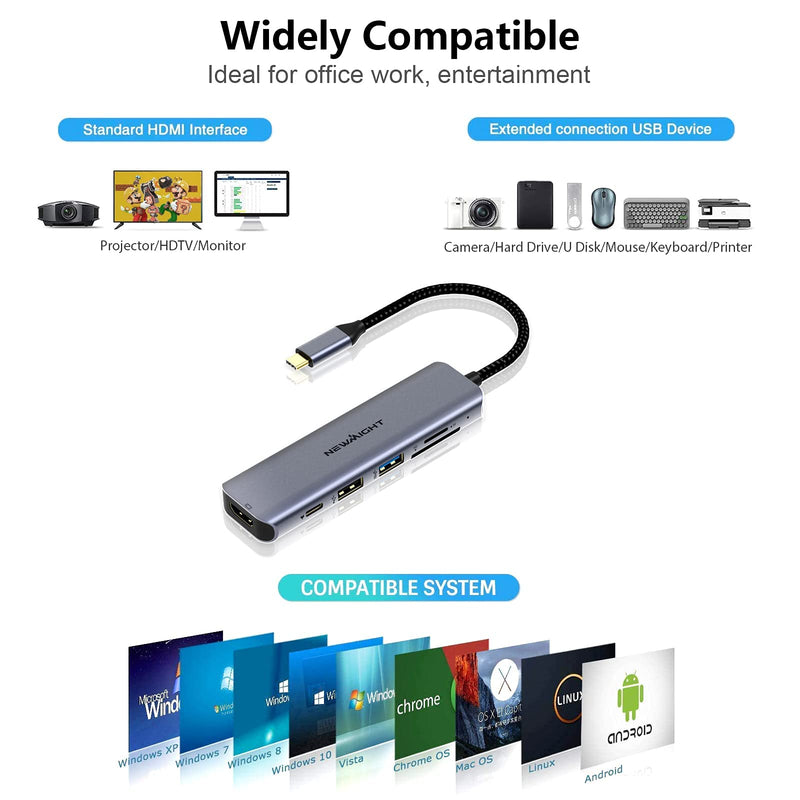[Australia - AusPower] - USB C Hub USB-C to HDMI Adapter - Newmight 6 in 1 USB C Docking Station with 100W Power Delivery HDMI 4K@30HZ USB3.0 Fast Data Transfer SD/TF Card Reader, for MacBook and Other Type C Devices 