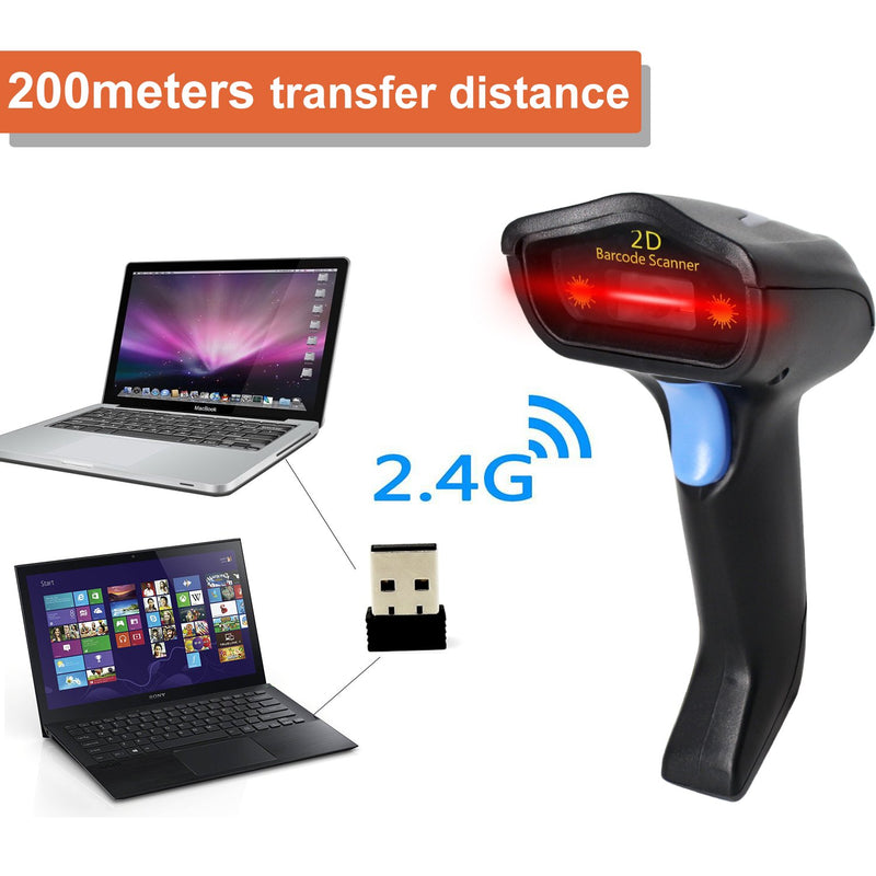 [Australia - AusPower] - 2D Wireless Barcode Scanner,Symcode 2.4G CCD Bar Code Reader with Long Transfer Distance for Mobile Payment MJ-4000-B 