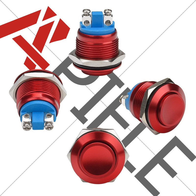 [Australia - AusPower] - APIELE (Pack of 2) 19MM Momentary Push Button Switch 5A Aluminium Alloy Shell 12V 24V 36 DC 110V 250V AC 5A 1NO SPST Screw Terminal APIELE (Red Shell) Red 
